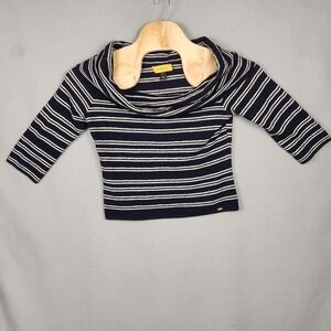 St John Sweater‎ Womens Medium Striped Wool Blend Cowl Neck Pullover